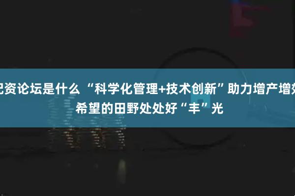 配资论坛是什么 “科学化管理+技术创新”助力增产增效&#32;希望的田野处处好“丰”光