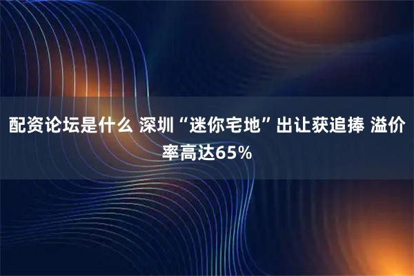 配资论坛是什么 深圳“迷你宅地”出让获追捧 溢价率高达65%